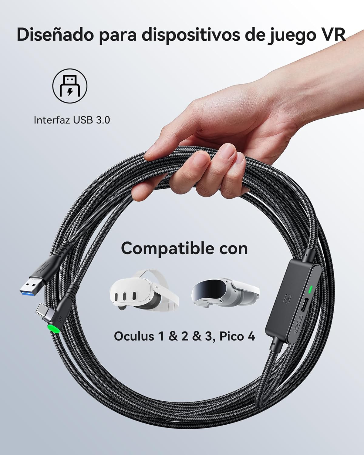 INIU Link Cable with Charging [16ft] for Meta Quest 3s Quest 3 Quest 2/Pro, Pico 4, PC VR, Steam VR, USB 3.0 High Speed Data Cable, USB C Charger Cord for VR Headset Accessories.