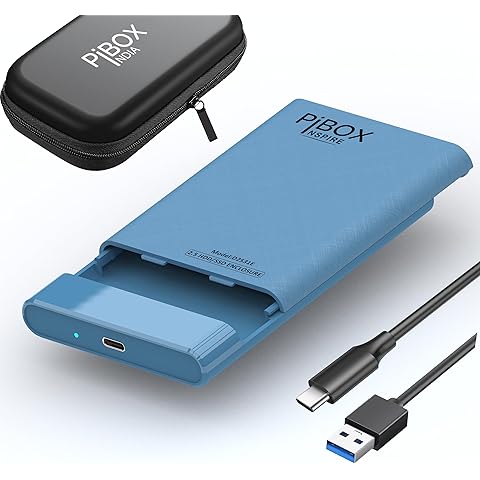 Amegon 2.5" External Hard Drive Enclosure, SATA III to USB 3.0 for HDD/SSD - Tool Free Installation, Transparent SSD/HDD Casing, Supports up to 8TB.