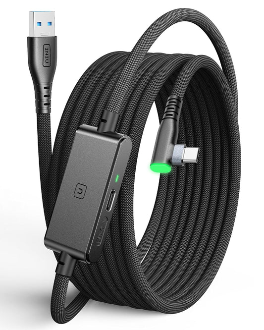 INIU Link Cable with Charging [16ft] for Meta Quest 3s Quest 3 Quest 2/Pro, Pico 4, PC VR, Steam VR, USB 3.0 High Speed Data Cable, USB C Charger Cord for VR Headset Accessories.