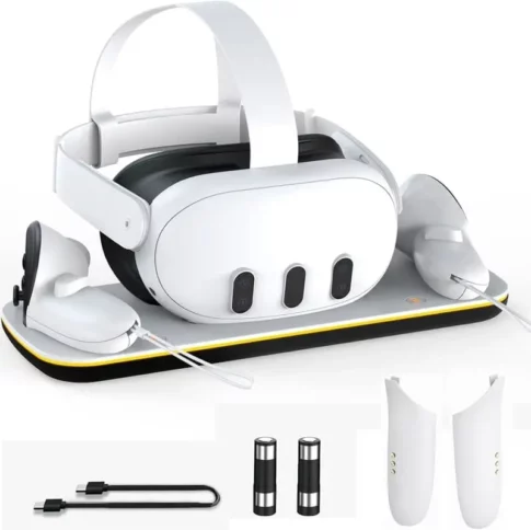 META QUEST 3 CHARGING DOCK STATION COMPATIBLE WITH OCULUS META 3 HEADSET AND CONTROLLERS, FAST VR CHARGING STATION WITH LED LIGHT