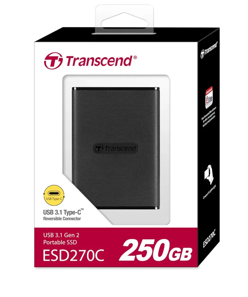 TRANSCEND 250GB SSD EXT. – SOLID STATE DRIVE FOR FAST DATA ACCESS (MODEL: TS250GESD270C)