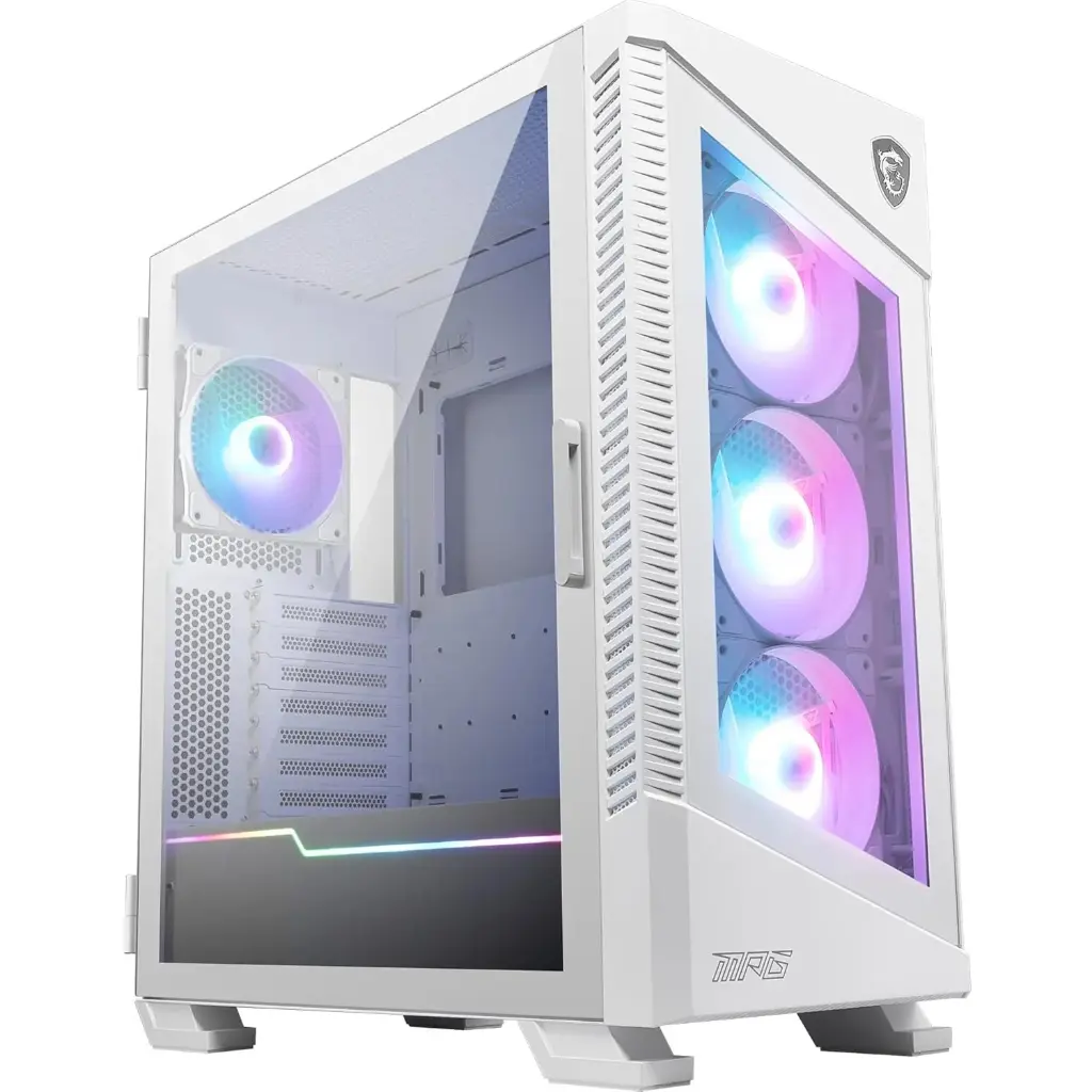 MSI MPG Velox 100R White Premium Gaming PC Cabinet: ARGB Lighting, Vertical GPU Bracket, Side Air Vents, 360mm Radiator Support, Type-C, Tempered Glass...