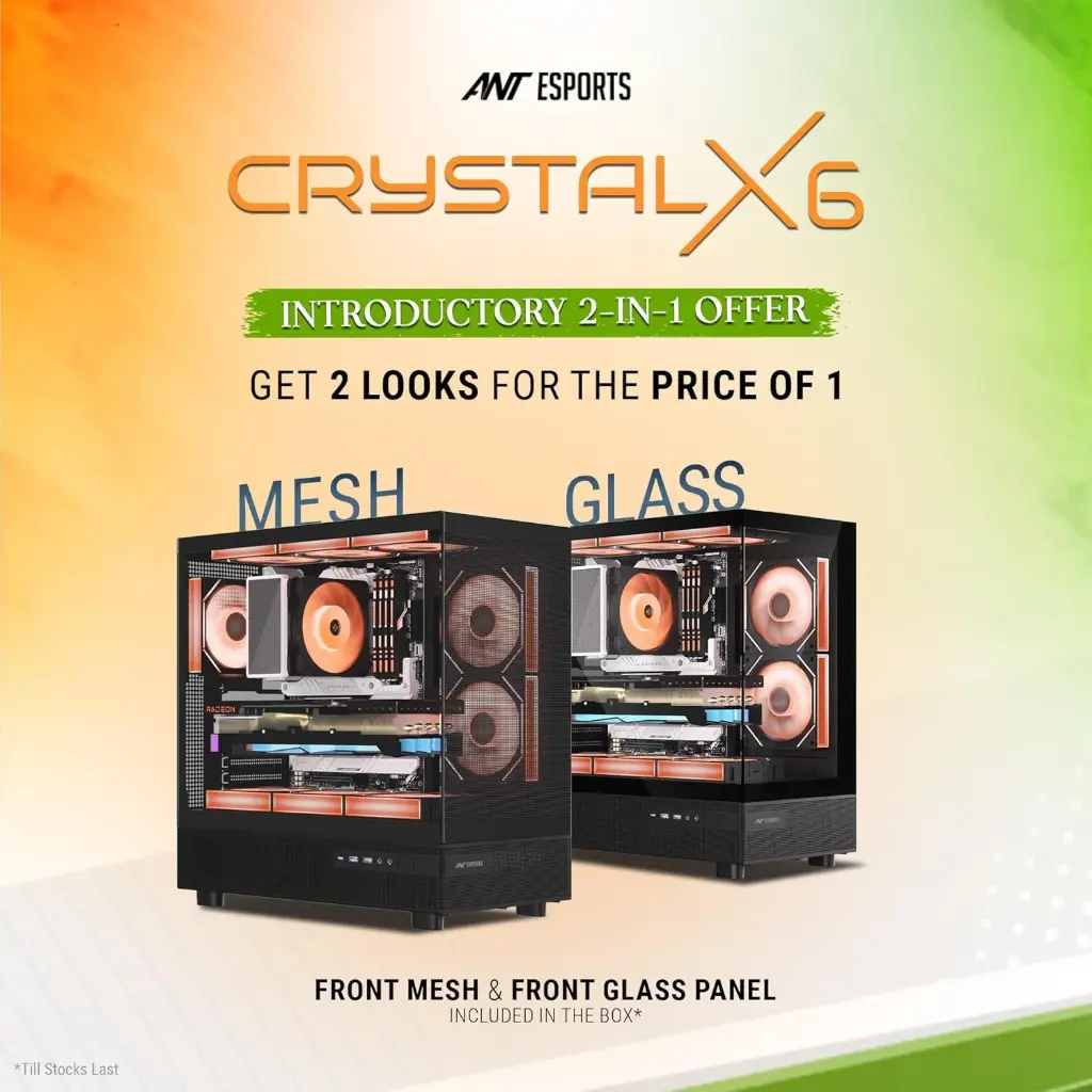Ant Esports Crystal X6 ATX Mid-Tower Computer Case/Gaming Cabinet with Type-C - Black | Support ATX, Micro-ATX, Mini-ITX | Pre-Installed 6 ARGB Infinity...