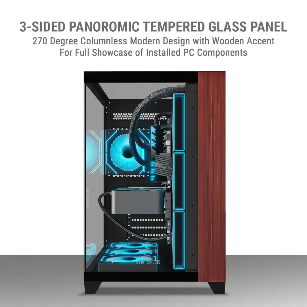 Ant Esports Crystal Wood ATX Mid-Tower Computer Case/Gaming Cabinet with Type-C - Black | Support ATX, Micro-ATX, Mini-ITX | Pre-Installed 4 ARGB Infinity...