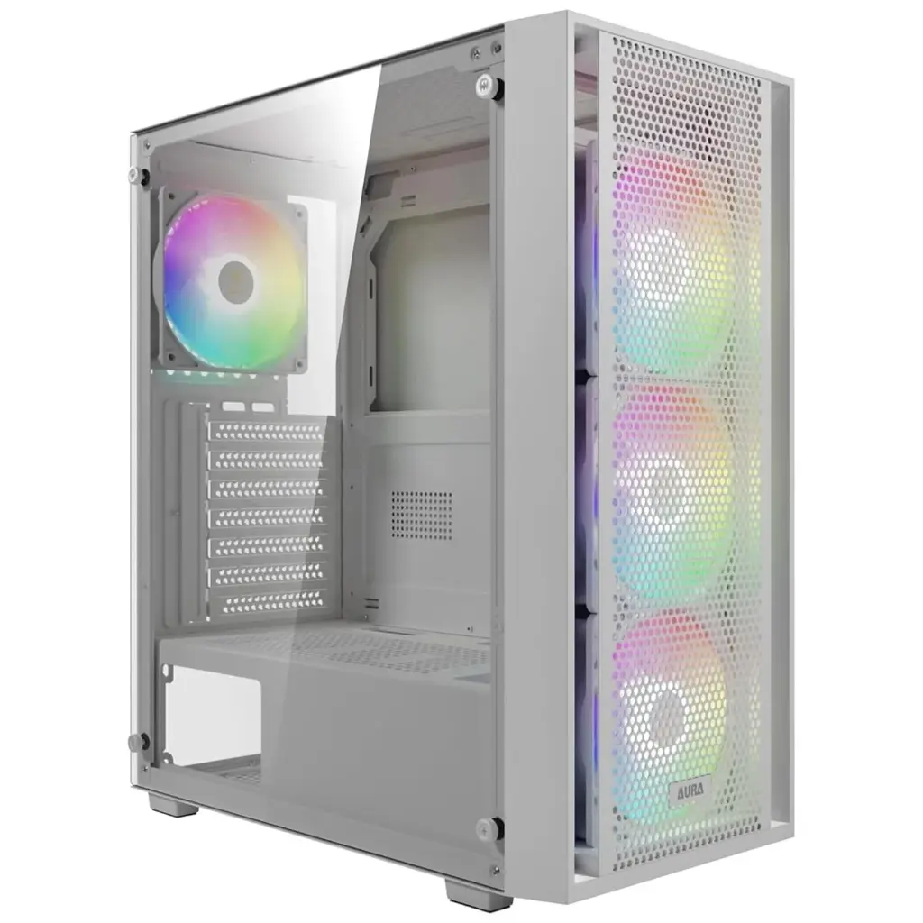GAMDIAS Aura GC WH Mesh RGB Mid-Tower Case/Gaming Cabinet | 4 Built-in 120mm ARGB Fans, Supports Mini-ITX, Micro-ATX, and ATX, AIO Support Front:360mm / Top...