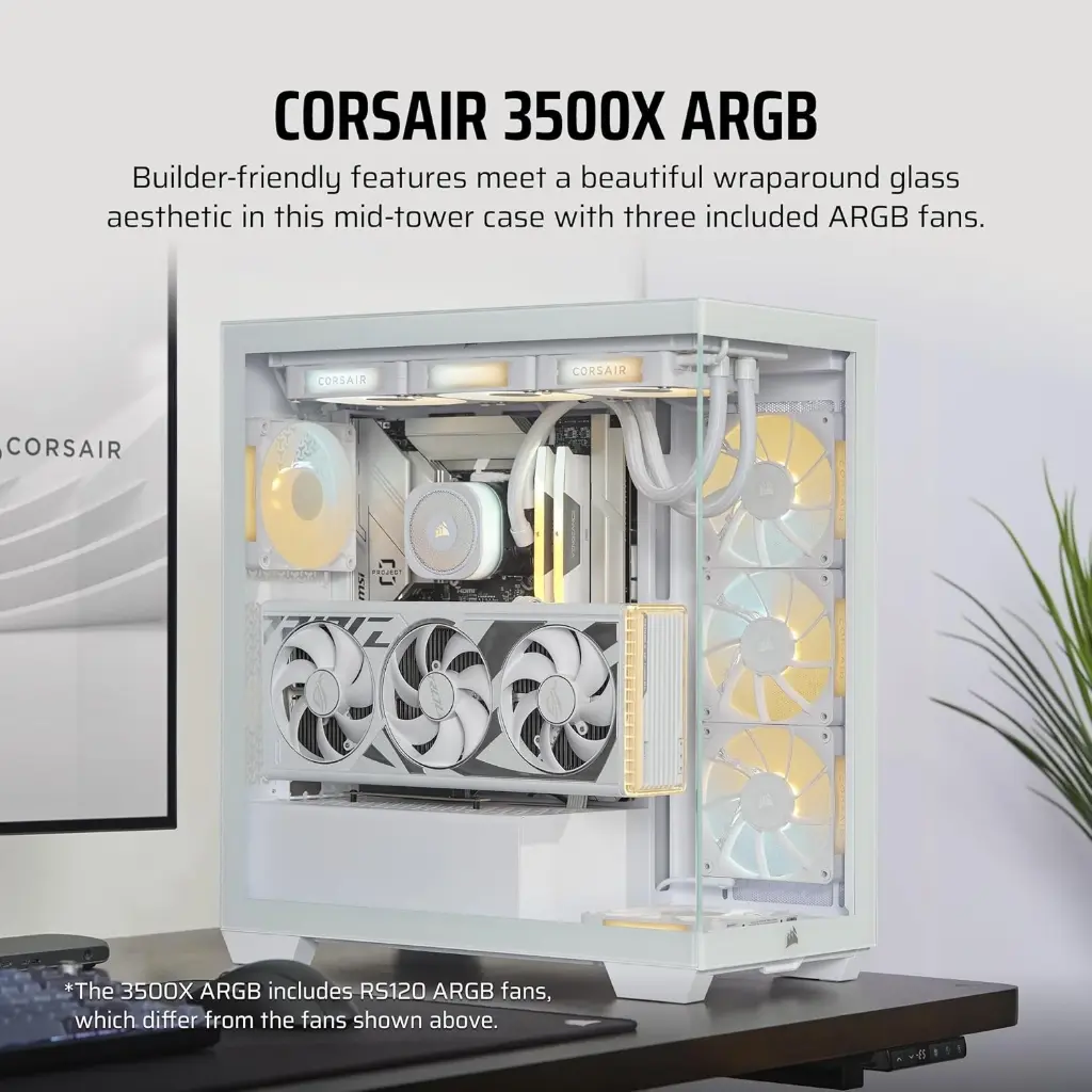 CORSAIR 3500X ARGB Mid-Tower ATX Dual Chamber PC Case – Panoramic Tempered Glass – Reverse Connection Motherboard Compatible – 3X CORSAIR RS120 ARGB Fans...
