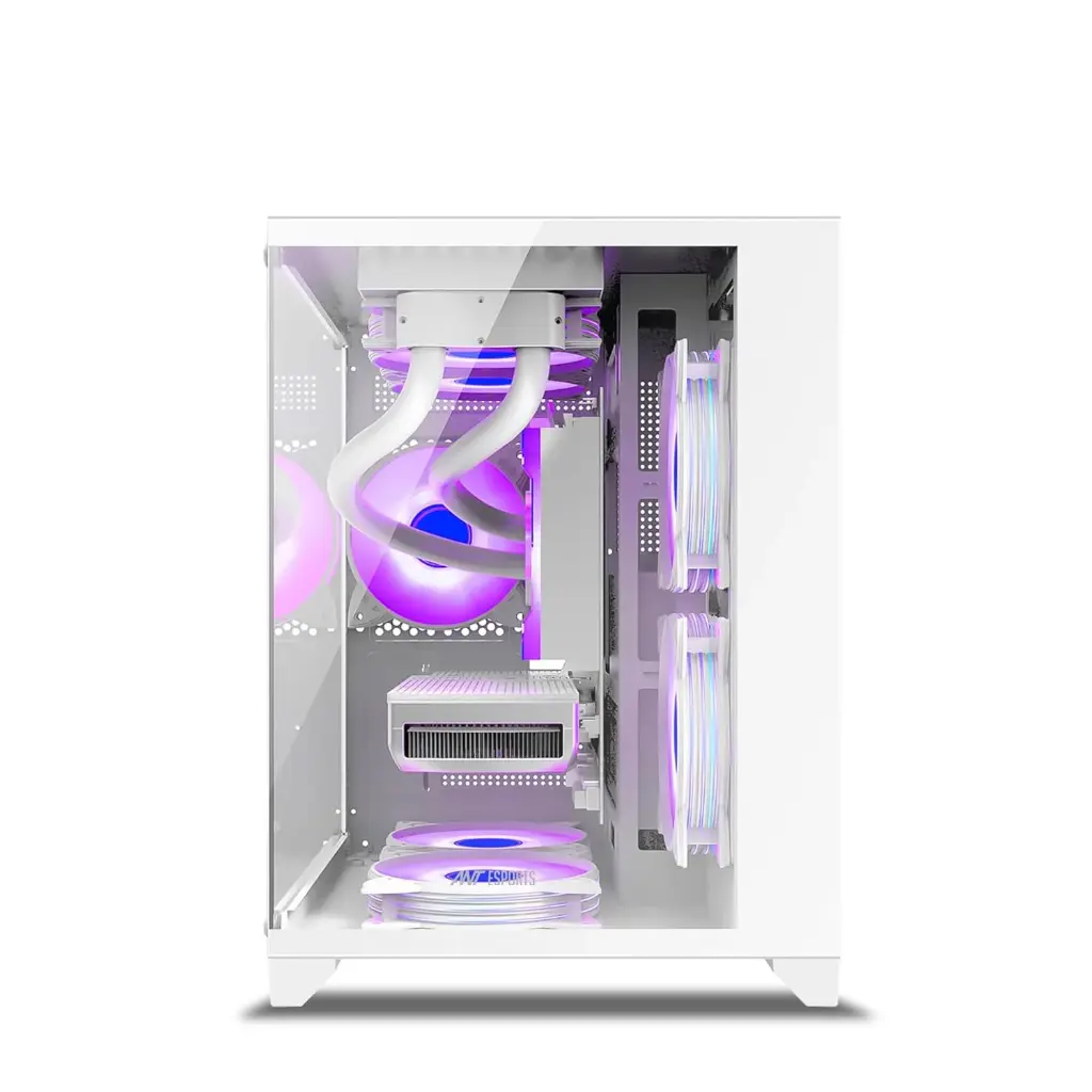 Ant Esports Crystal Z2 Mid-Tower Computer Case/Gaming Cabinet – White | Support Micro-ATX, Mini-ITX | Pre-Installed 3 ARGB Infinity Mirror Fans