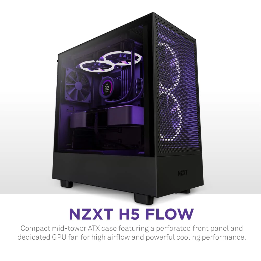 NZXT H5 Flow Compact Mid Tower ATX Cabinet Black – CC-H52FB-01