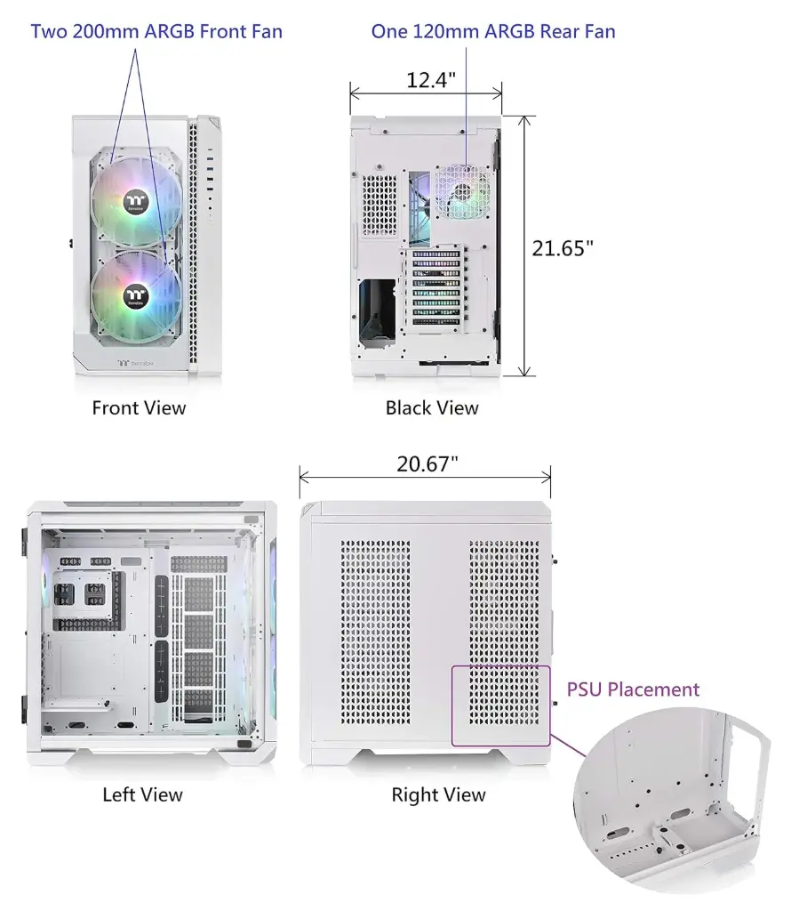 Thermaltake Glass View 51 Snow Motherboard Sync ARGB E-ATX Full Tower Gaming Computer Case with 2 200mm ARGB 5V Motherboard Sync RGB Fans + 140mm Black Rear...