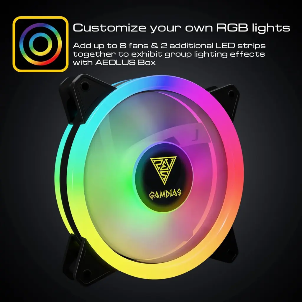 GAMDIAS Aeolus M2 1205R 120 MM ARGB CASE & Radiator Fan 4 in 1 with Controller and Remote, 5 Fan Kit