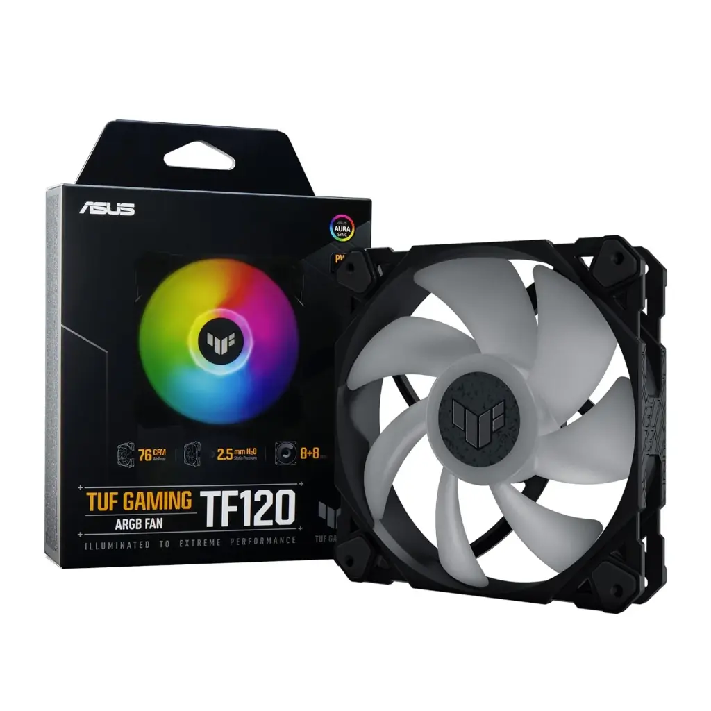 ASUS TUF Gaming TF120 120mm ARGB fan Single Pack - Advanced fluid dynamic bearing (FDB), Double-layer LED array, Aura Sync, High airflow, PWM fan control,...