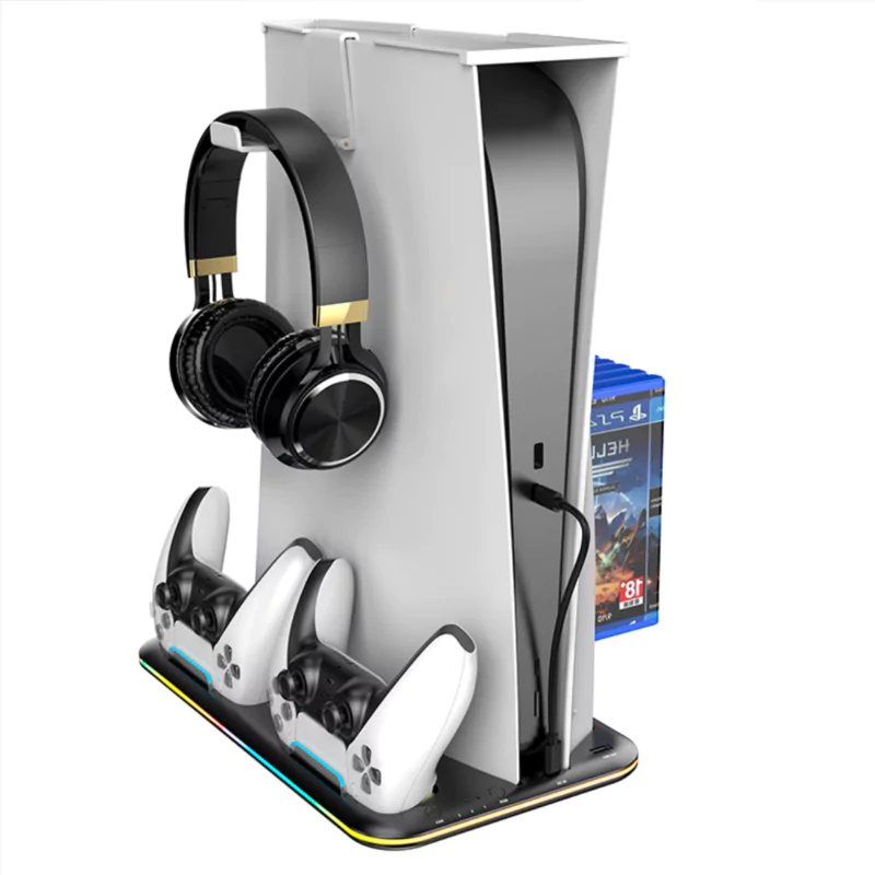 Playstation 5 RGB Cooling Stand with Cooling Fan and Dual Controller Charger Dock Station for Charging PS 5 Disc & Digital Edition (Black)