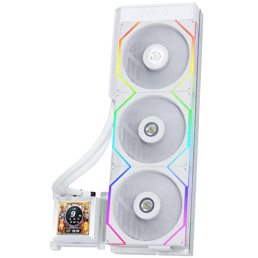 Lian Li HydroShift LCD 360 TL 360mm LCD Liquid Cooler/AIO - White | Support Intel: LGA 1700 & AMD: AM5 / AM4 | 2.88” LCD Screen - 480 × 480 Resolution | Pre-Installed 3 x TL Fans - GHSLCD36TW