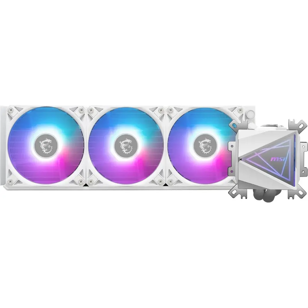 MSI MAG CORELIQUID I360 WHITE AIO CPU Liquid Cooler - Enlarged Copper Cold Plate, ARGB Blockhead & LDB Fans, Dual-Chamber Water Block, Split-Flow...