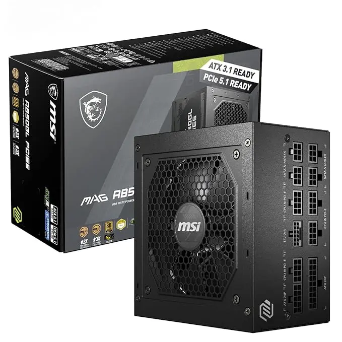 MSI MAG A850GL PCIE5 White Power Supply Unit, 850W, 80 Plus Gold, Fully Modular, ATX 3.0, PCIe 5.0 GPU Support, 120mm FDB Fan, Full-Bridge LLC, Flat Black...