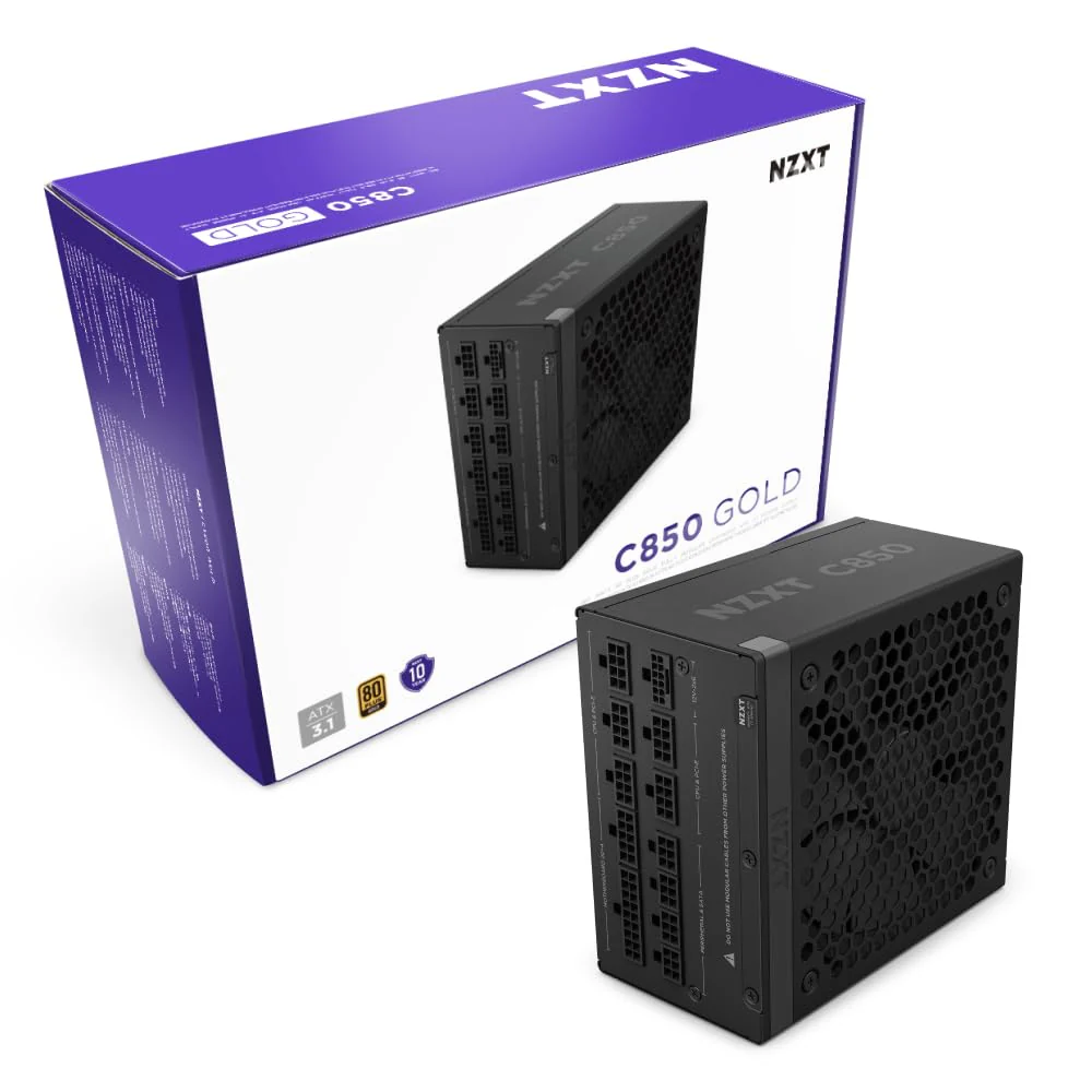 NZXT C850 Gold ATX 3.1 (2024) - Fully Modular Low-Noise PC Gaming Power Supply - 850 Watts - 80 Plus Gold - 12V-2x6 Connector - Zero Fan Mode - 100%...