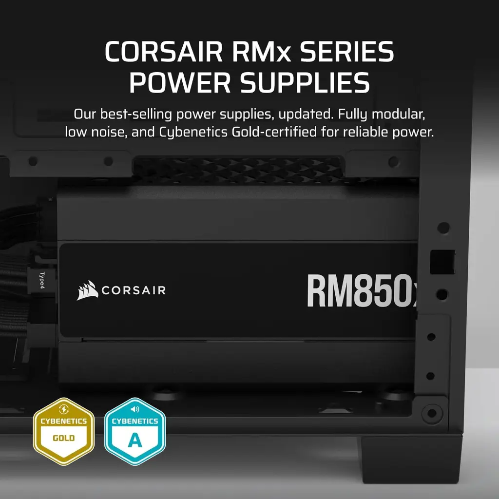 CORSAIR RMX Series RM850x ATX Power Supply – Fully Modular – ATX 3.1 – PCIe 5.1 – Cybenetics Gold – Low-Noise – Japanese Capacitors – 850 Watts – Ten-Year...