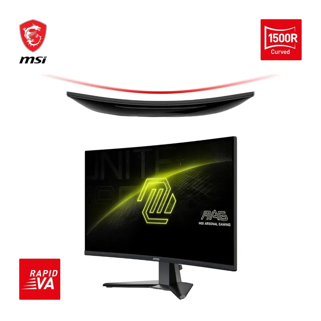 MSI MAG 27CQ6F 27 Inch 2K WQHD Curved Gaming Monitor - 1500R 2560 x 1440 Rapid VA Panel, 180 Hz / 0.5ms (GtG, Min.), Adaptive-Sync - DP 1.4a, HDMI 2.0b CEC