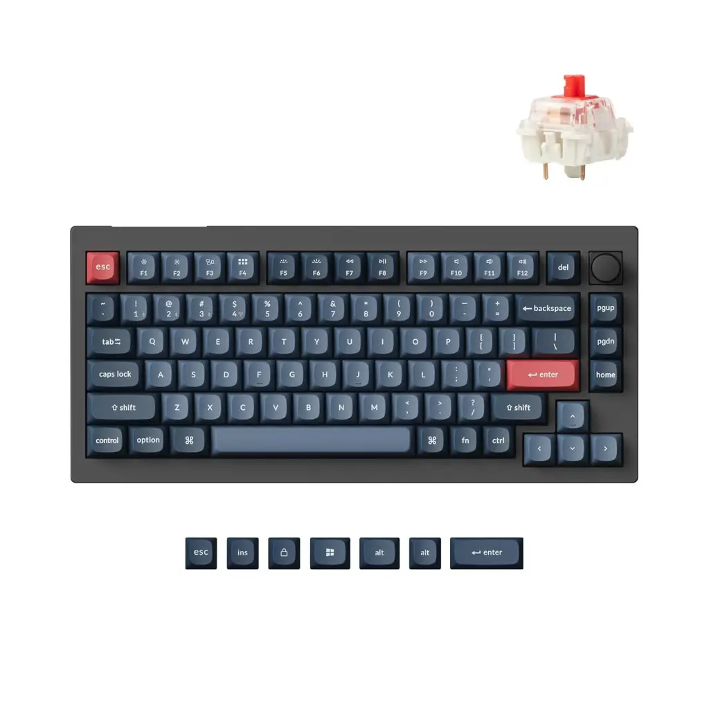 Keychron V1 Max 75% Custom Wireless Mechanical Keyboard, 2.4 GHz/Bluetooth 5.1/Wired RGB with QMK/VIA Programmable Knob, Hot-Swappable Gateron Red Switch...