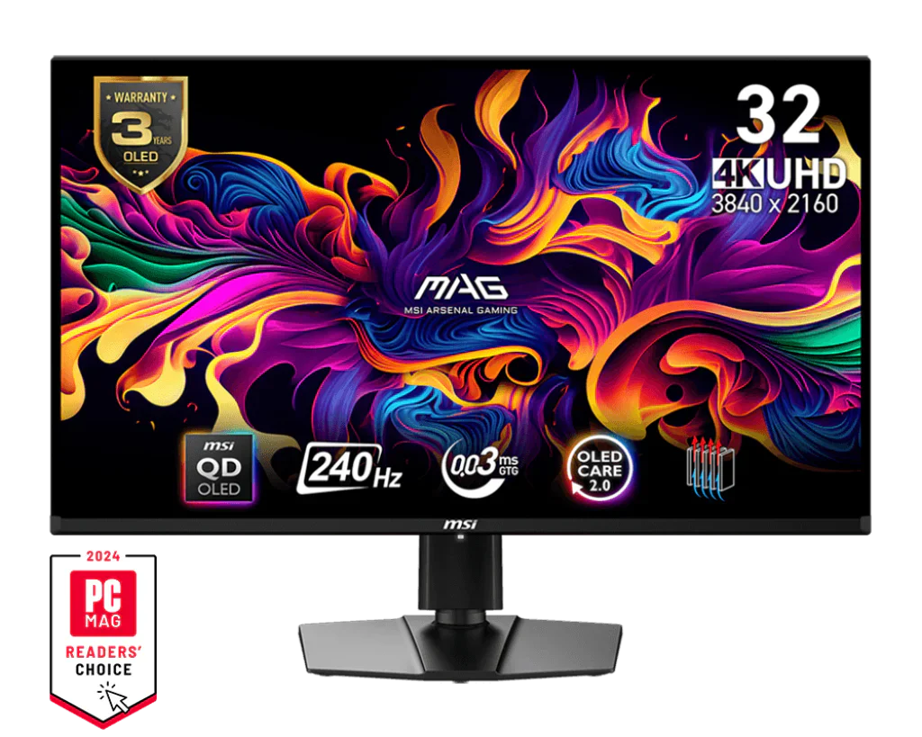 MSI MAG 321UPX QD-OLED 31.5 Inch 4K UHD Flat Gaming Monitor - 3840 x 2160 Quantum Dot OLED Panel, 240Hz / 0.03ms, 99% DCI-P3, DisplayHDR True Black 400, KVM...