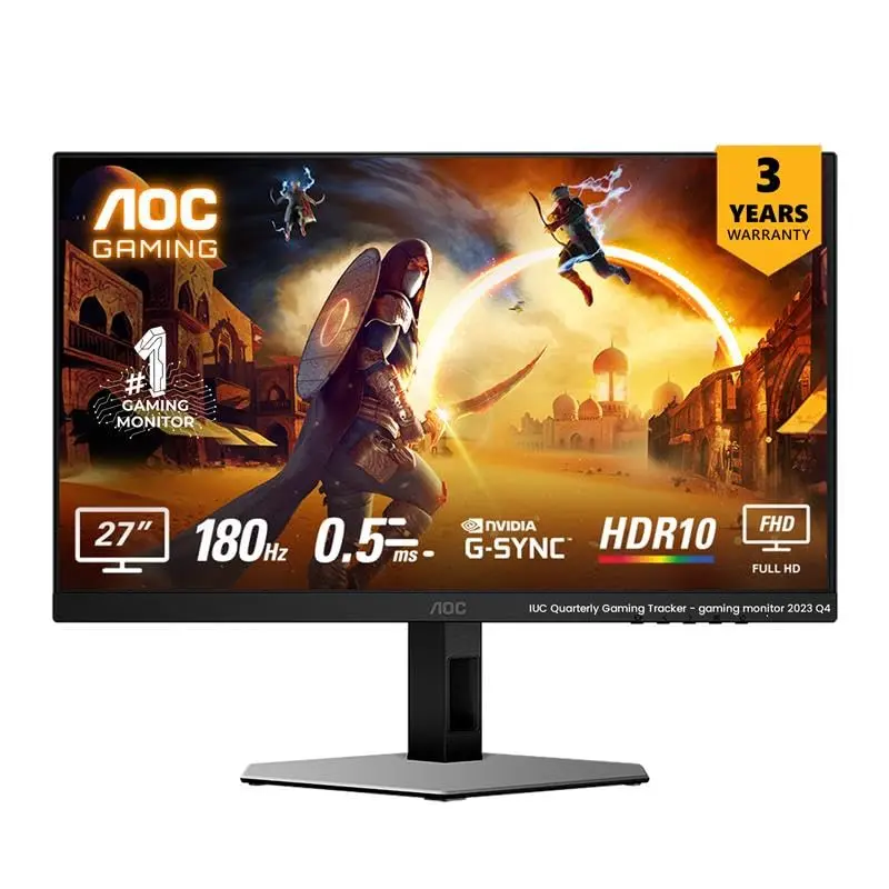 AOC 27G4E 27 Inch Gaming Monitor 1920x1080 Fast IPS, 180Hz Refresh Rate, Color Gamut-sRGB 128%, HDR10, 0.5ms (MPRT), Adaptive Sync, HDMI 2.0 & Display...