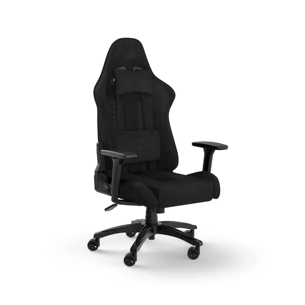 Corsair TC100 Relaxed Gaming Chair - Fabric - Black - Racing-Inspired Design - Lumbar Pillow - Detachable Memory Foam Neck Pillow - Adjustable Armrests