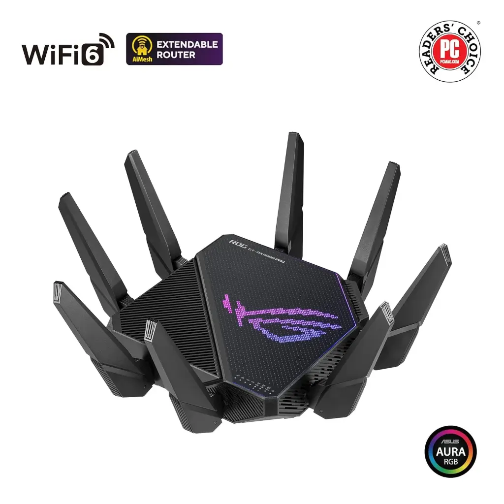 ASUS ROG Rapture GT-AX11000 Pro Tri-Band WiFi 6 Extendable Gaming Router, 10G & 2.5G Ports, ASUS RangeBoost Plus, Triple-Level Game Acceleration,...