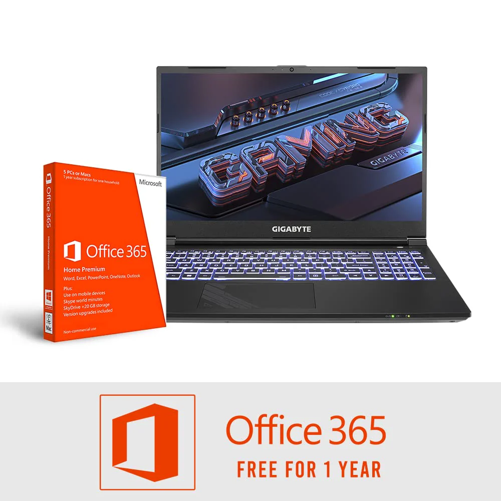 GIGABYTE G5 GE-51IN213SH with 15.6" FHD 144Hz, Intel 12th Gen i5-12500H,Nvidia RTX 3050 4G Gaming Laptop (8GB DDR4 Memory/Windows 11 Home/64bit + Office...