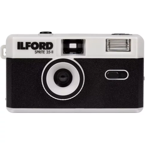Ilford Sprite 35mm II Reusable Film Camera in Colour with Built-In Flash & Optical View Finder – Silver