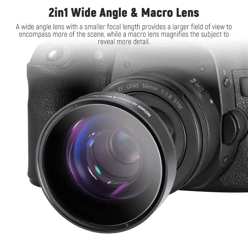 NEEWER 49mm 0.43X HD 2 in 1 Wide Angle & Macro Lens, Ultra Wide Angle Lens with 18mm Focal Length Compatible with Canon EOS Kiss M2 EOS RP EOS R10 Sony...