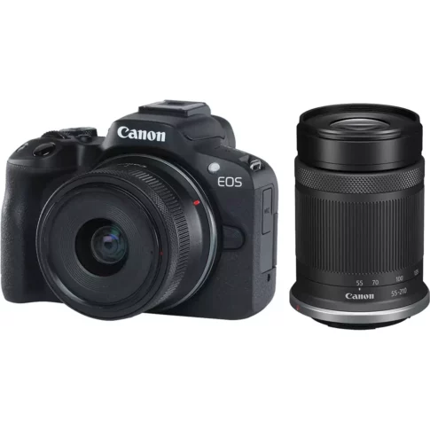 Canon EOS R50 Dual Lens Mirrorless Camera with 18-45mm and 55-210mm Lenses (Black), 5811C022