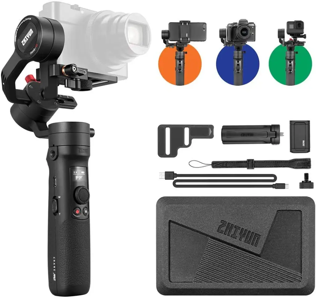 Zhiyun Crane M2 Gimbal [Official Dealer], 3-Axis Handheld Stabilizer Compatible for Sony A6000/A6300/A6400/A6500/Canon M6/G7 X Mark II Hero 7/6/5,...