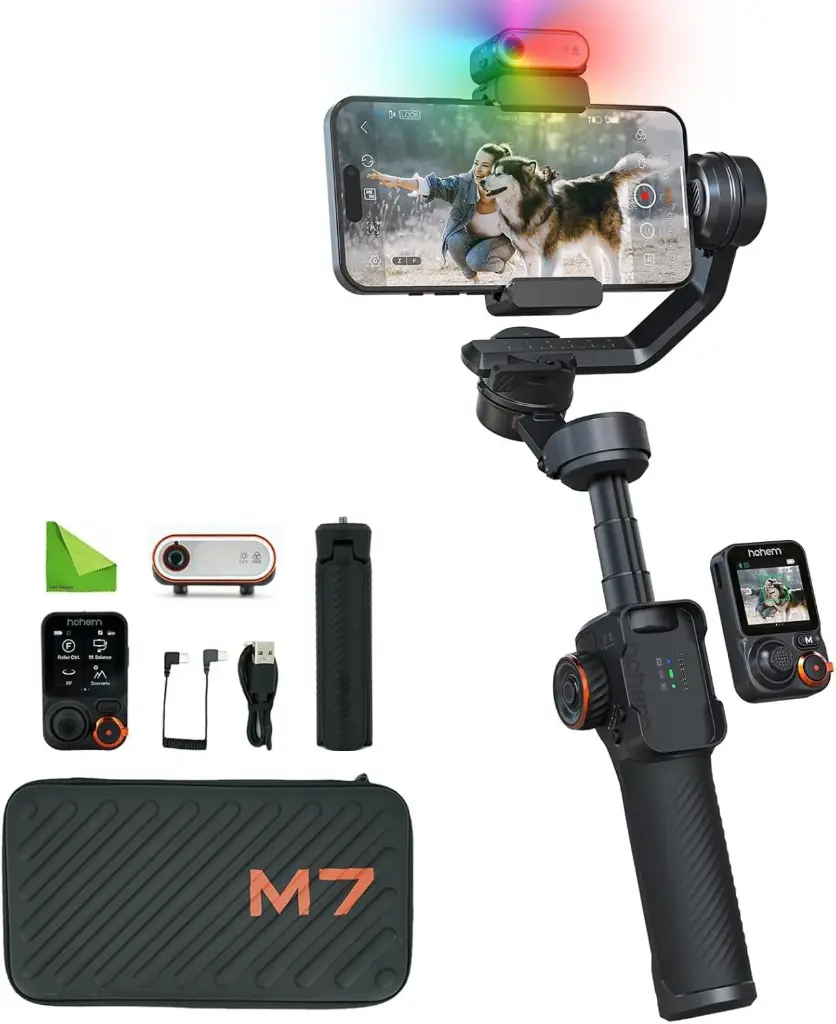 hohem Isteady M7 3 Axis Gimbal Stabilizer for iPhone and Smartphone W/AI Tracking,Detachable Touchscreen Remote,Extension Pole,Magnetic Fill Light for Video...