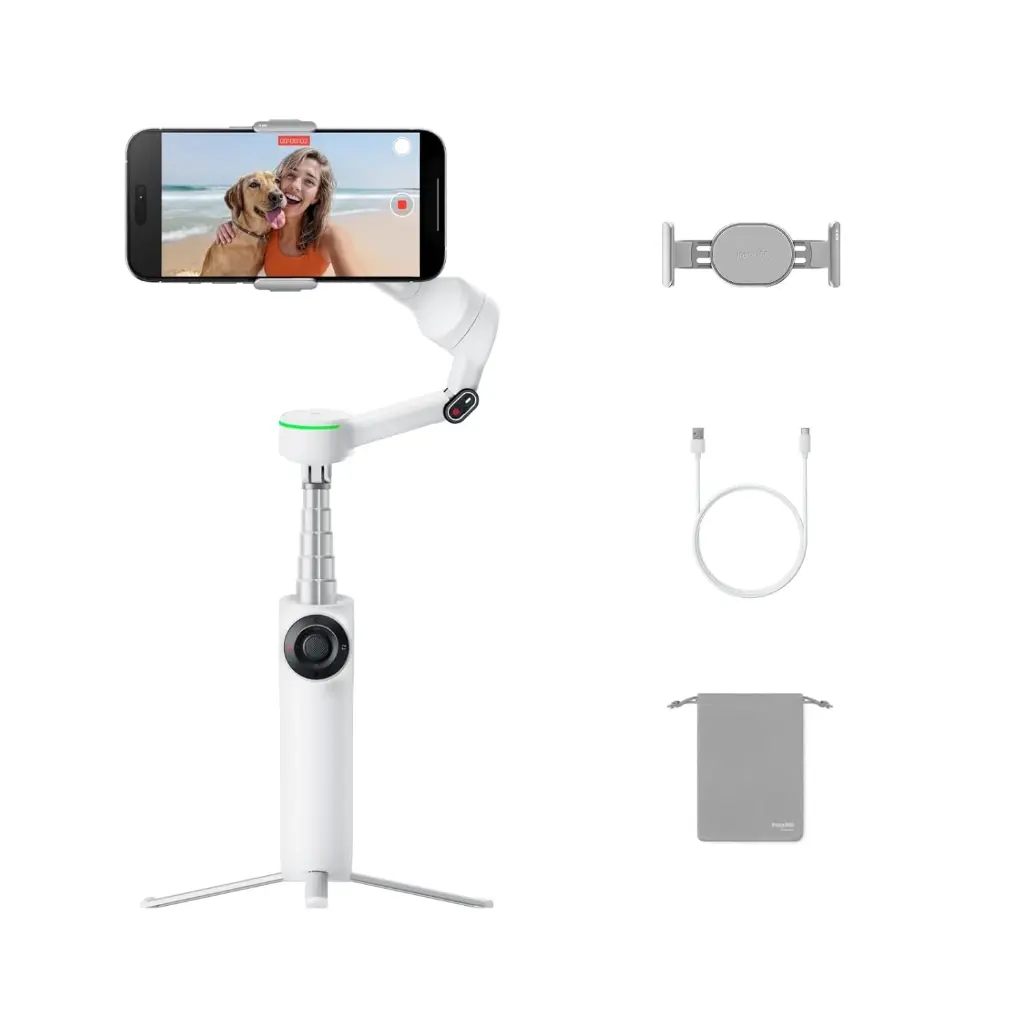 Insta360 Flow 2 Pro White - AI Tracking Phone Gimbal, 200+ App Tracking with DockKit, Multi-Person Tracking, 360º Pan Tracking, Built-in Tripod/Selfie Stick...