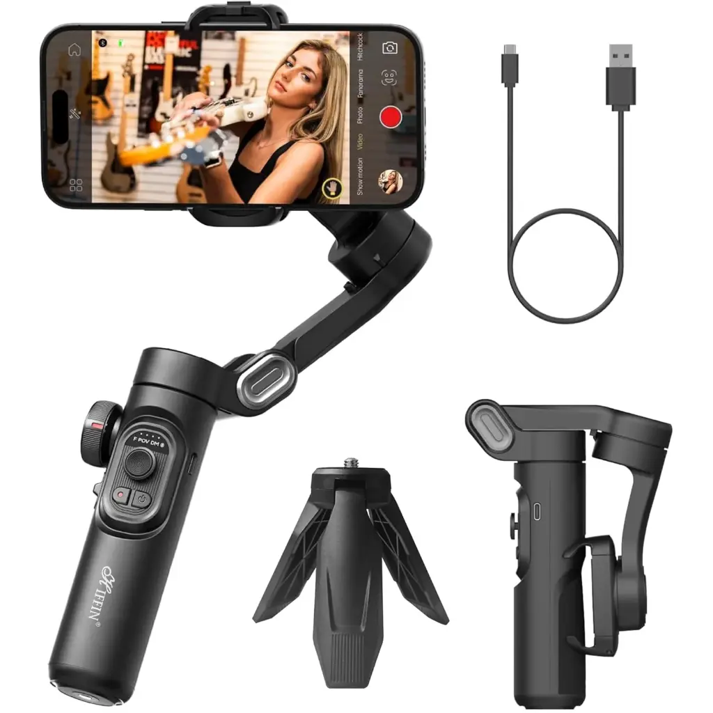 HIFFIN Smart X Gimbal Stabilizer 3-Axis Smartphone Foldable Gimbal with Focus Wheel TIK Tok YouTube Vlog Stabilizer for iPhone 15 (All Variants) 14,13,12...