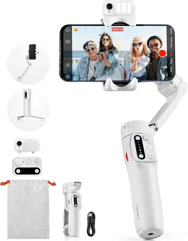 hohem iSteady V3 Gimbal Stabilizer for iPhone, Phone Gimbal with Magnetic AI Tracker, 3-Axis Gimbal Built-in Extension Rod, Tripod, Fill Light, Phone...