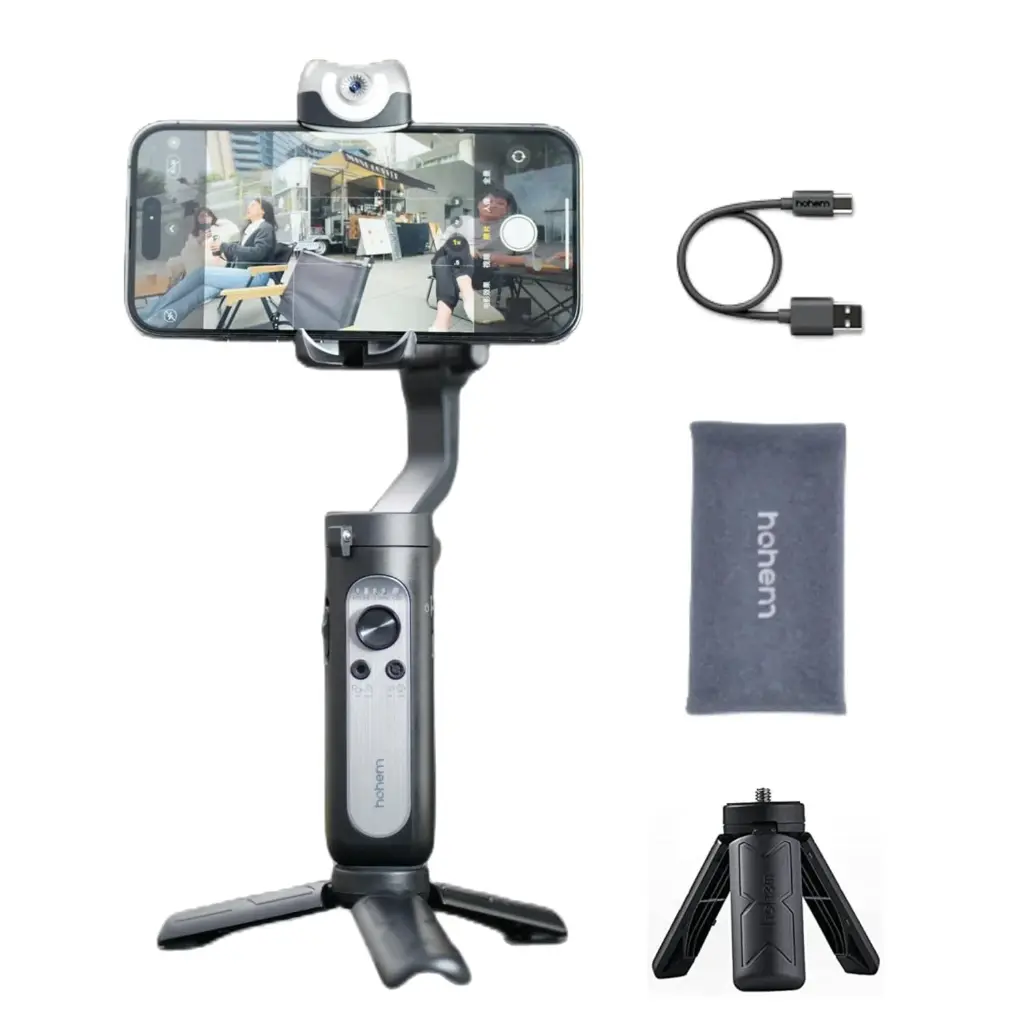 hohem iSteady V2S Portable 3-Axis Smartphone Gimbal Stabilizer AI Smart Tracking Anti-Shake Gesture Control Built-in LED Fill Light. Payload with Mini...