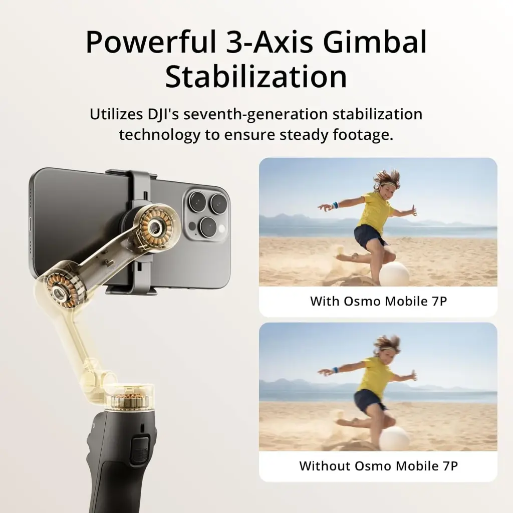 DJI Osmo Mobile 7P Gimbal Stabilizer For Iphone,Android,Native Tracking,Lighting,3-Axis Phone Gimbal,One-Tap Edit,Built-In Extension Rod & Tripod,Phone...