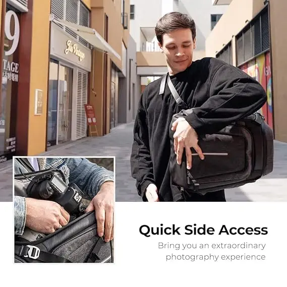 Camera Backpack, K&F Concept DSLR/SLR Photography Waterproof Camera Bag with 15.6 inch Laptop Compartment Tripod Holder Raincover, Gray, Outdoor Photography Hiking Travel Camera Bag