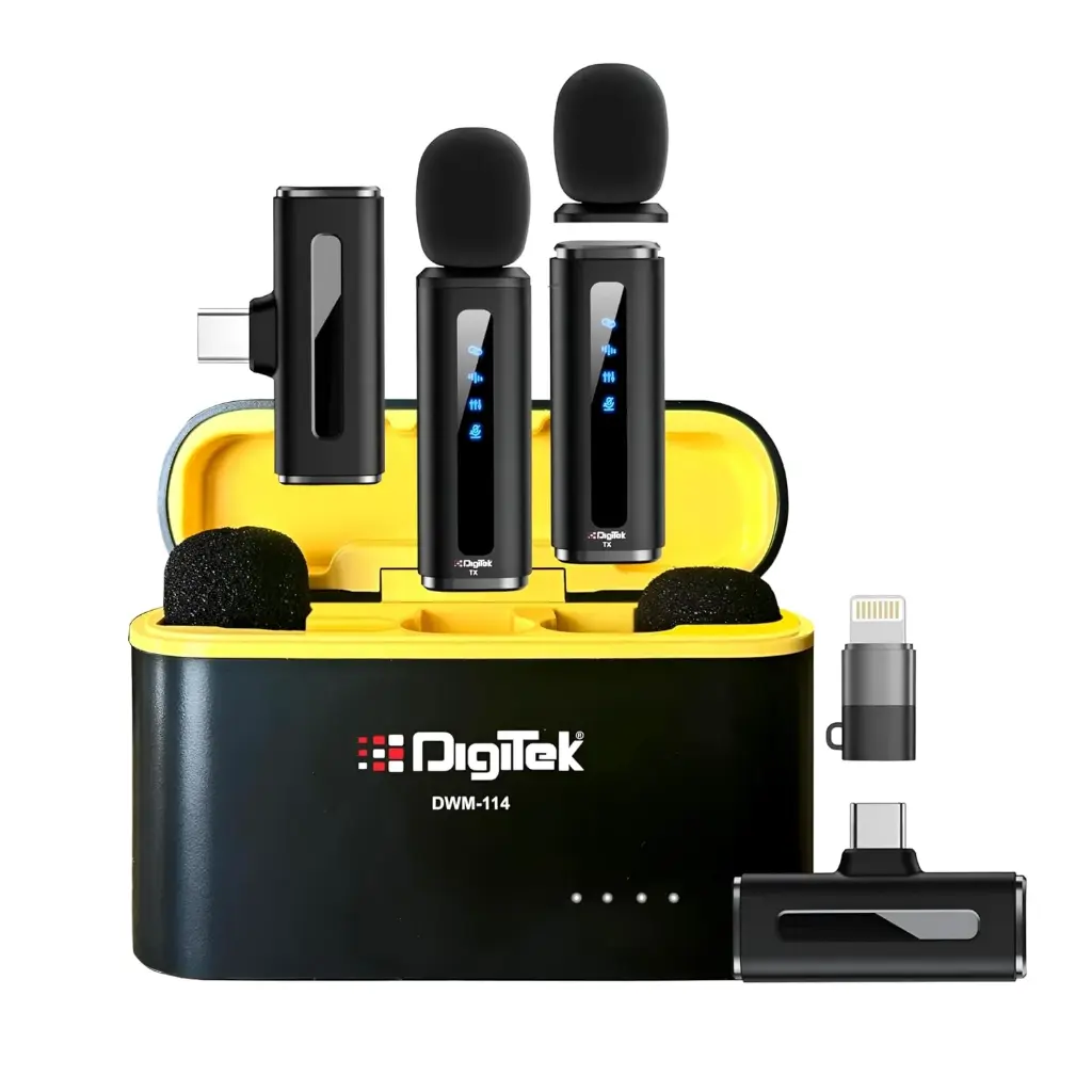 Digitek® DWM-114 2-in-1 Wireless Microphone, 2.4GHz, 6.6Hr Battery, Noise Reduction, 40m Range, 360° Sound Capture, Plug n Play, iPhone & Android...