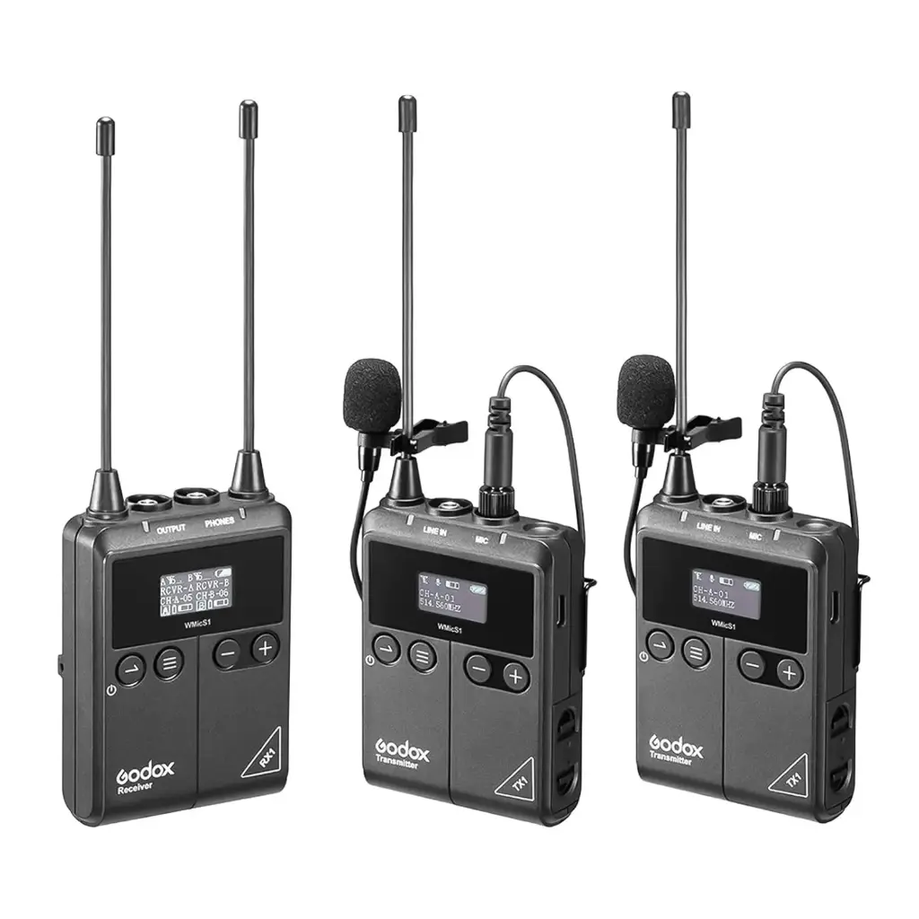 GODOX WMicS1 kit2 UHF Wireless Microphone System for Smartphone, Camera, Mixer, Recorder, Street Interview, Conference, Lecture, Live Streaming, Vlog
