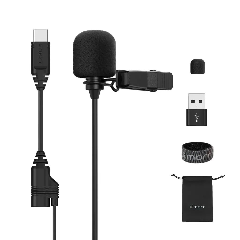 simorr Wave L2 USB 3.0 / Type-C Lavalier Microphone W/Headphone Input for Mobile Phone w/USB Audio Protocol, Computer for YouTube Video Shooting, Video...