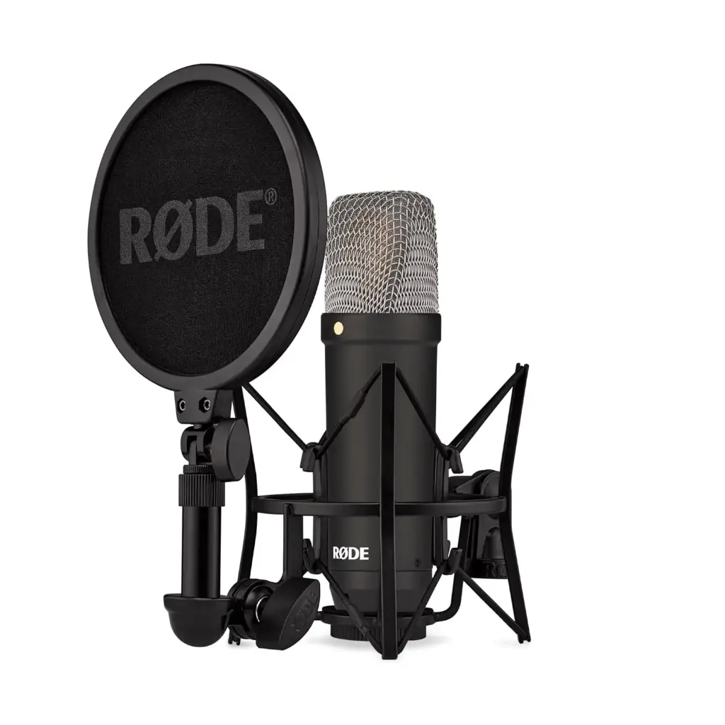 Rode Nt1 Signature Series Large-Diaphragm Condenser Microphone with Shock Mount, Pop Filter and XLR Cable for Music Production, Vocal Recording, Streaming...