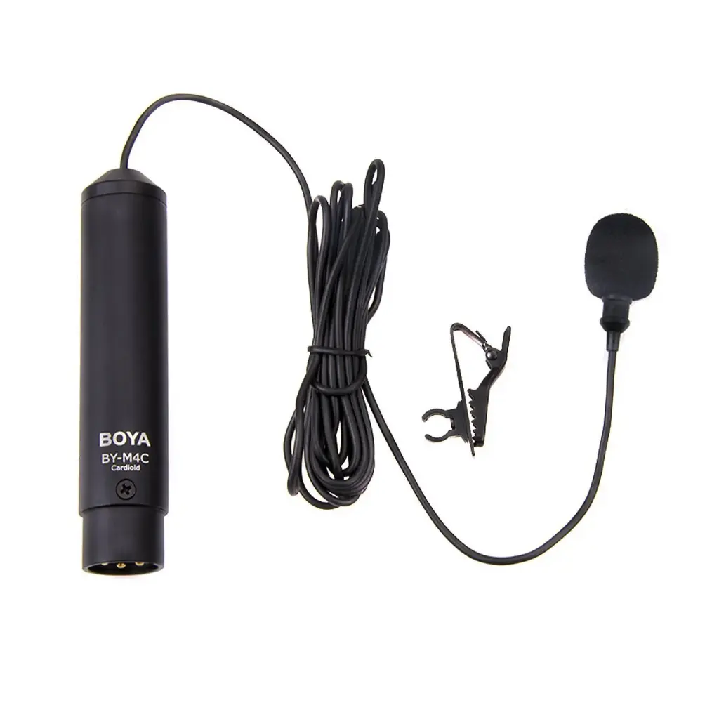 BOYA BY-M4C Phantom Power Clip-On Cardioid XLR Lavalier Microphone for Sony Panasonic Canon Camcorders