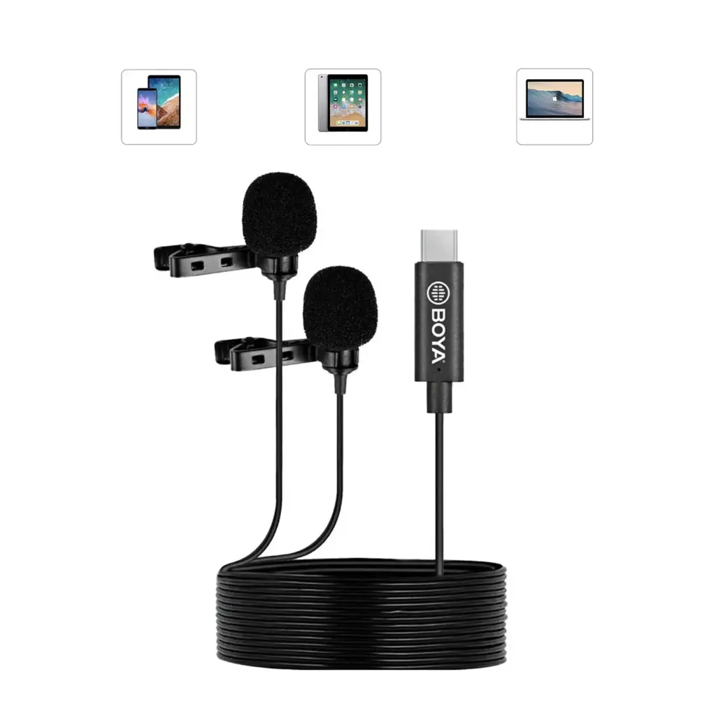 BOYA BY-M3D Digital Dual-Head Lavalier Omnidirectional Clip-on Microphone with USB Type-C Connector Compatible with iPad Pro, Samsung Galaxy, LG, Google...