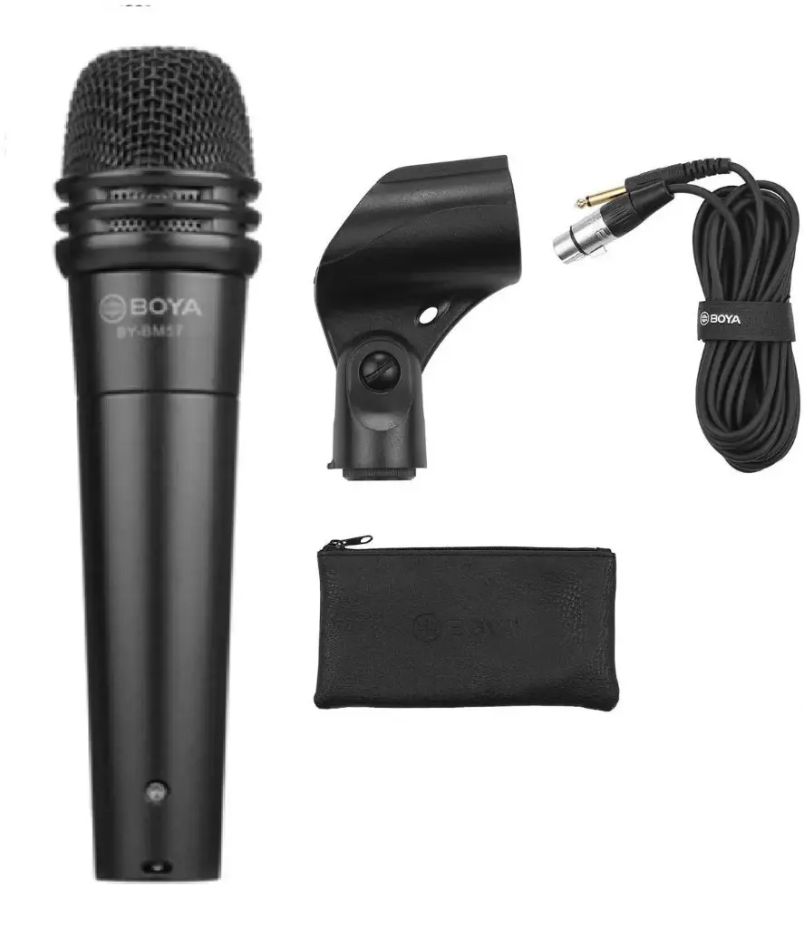 Boya BY-BM57 Professional Cardioid Dynamic Instrument Microphone with 5 metre XLR Cable, Built in pop Filter, Mic Mount & Carrying Bag. for Guitar,...