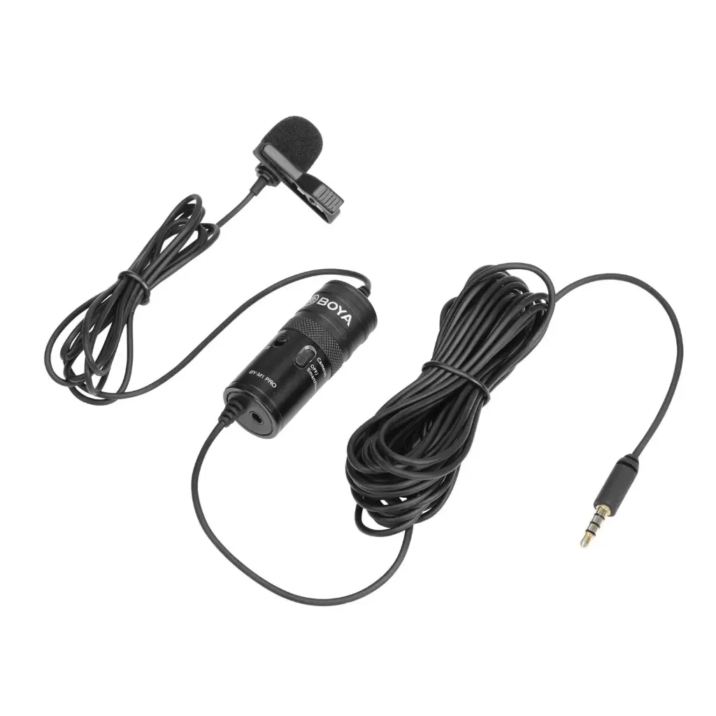 Boya ByM1 Auxiliary Omnidirectional Lavalier Condenser Microphone with 20ft Audio Cable (Black)