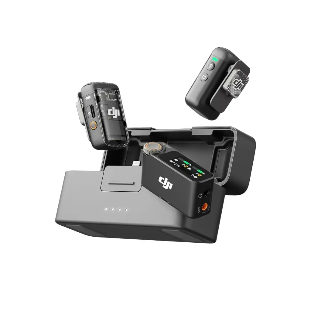 DJI MIC 2 (2 TX + 1 RX + Charging Case), All-in-One Wireless Microphones, Intelligent Noise Cancelling, 32-Bit Float Internal Recording, 250M (820 Ft.)...