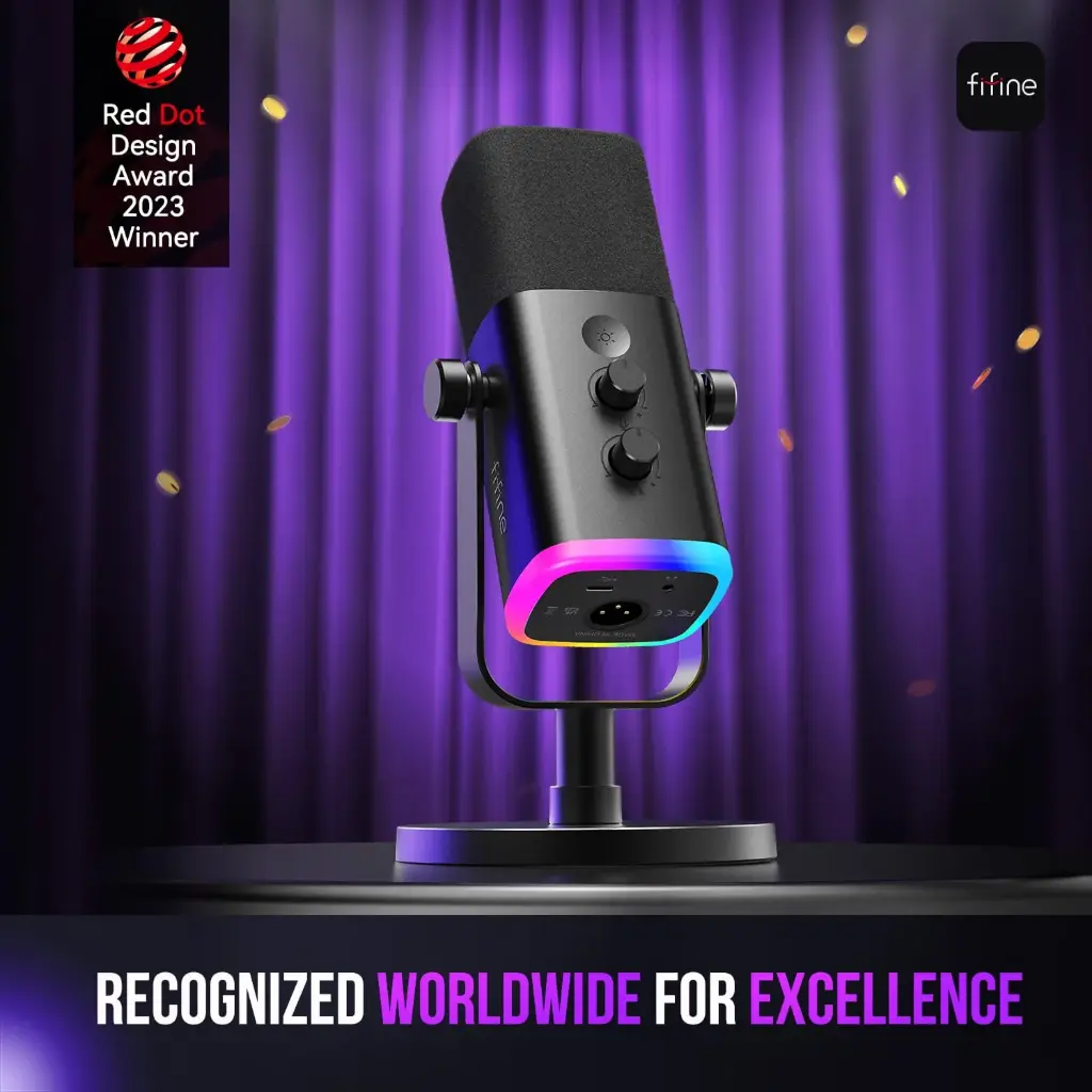 FIFINE XLR/USB Dynamic Microphone for Podcast Recording, PC Computer Gaming Streaming Mic with RGB Light, Mute Button, Headphones Jack, Desktop Stand, Vocal...