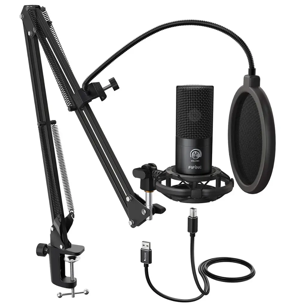 FIFINE T669 USB Condenser Mic Kit|Adjustable Scissor Arm Stand, Shock Mount, Dual Pop Filter|20kHz|Volume Knob|for PC Mac & Mobile (Adapter...
